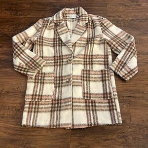 Lush Plaid Faux Fur Wool Coat, sz Medium.